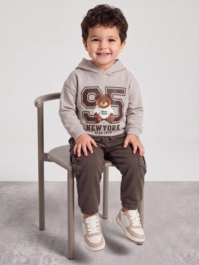 R&B Boys Grey Graphic Print Hooded Long Sleeves Sweatshirt