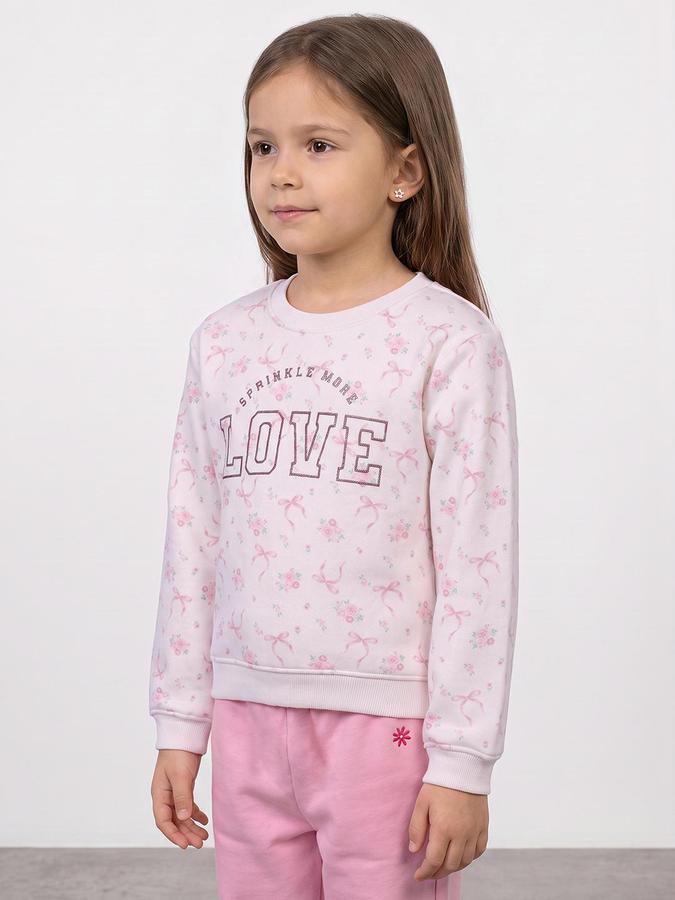 R&B Girls Ivory Graphic Print Round Neck Long Sleeves Sweatshirt