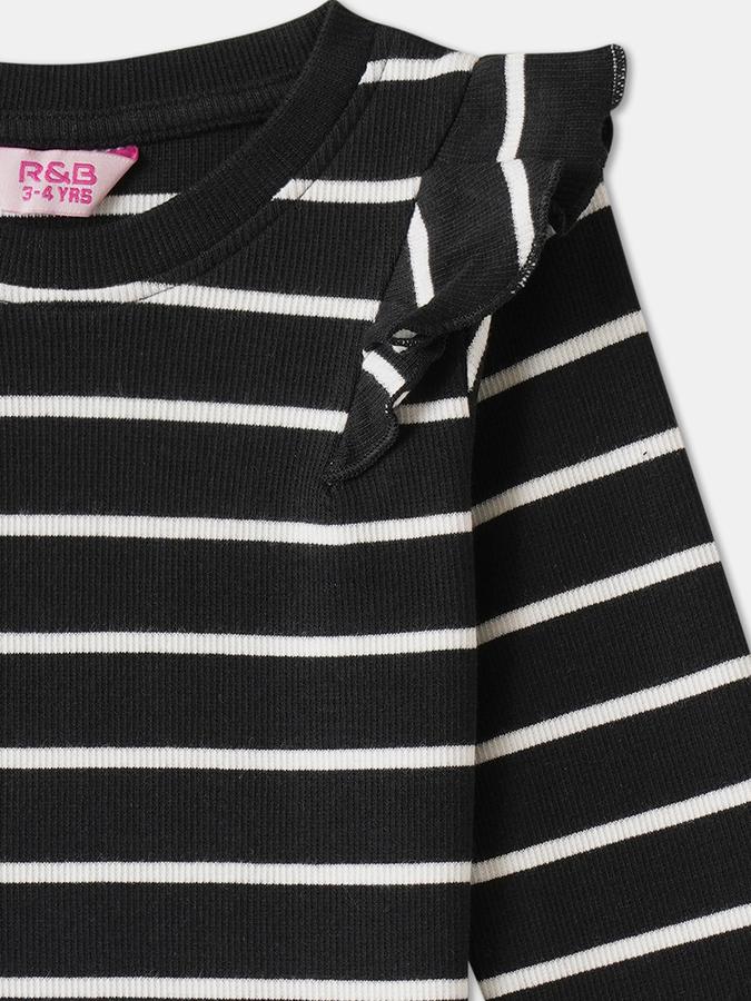 Girls Cotton Blend Regular Fit Crew Neck Long Sleeve Ruffle Top