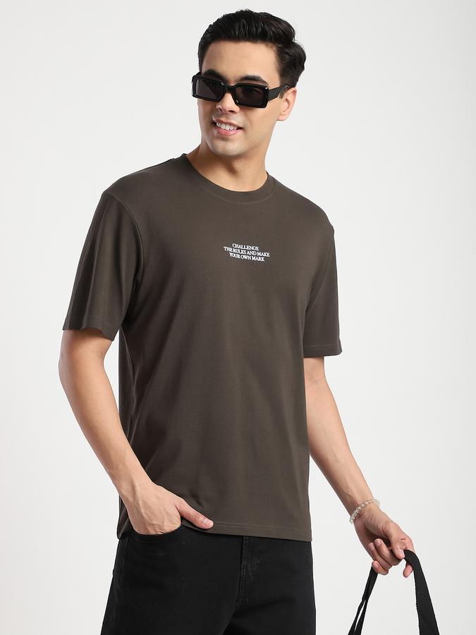 Men Cotton Relaxed Fit Crew Neck Typographic T-shirt