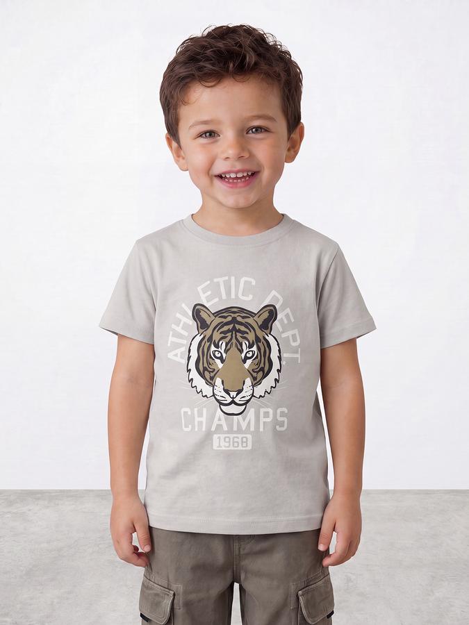 R&B Boys Grey Short sleeve Round Neck Varsity Club Collegiate Graphics Bold Graphic Pure Cotton T-Shirt