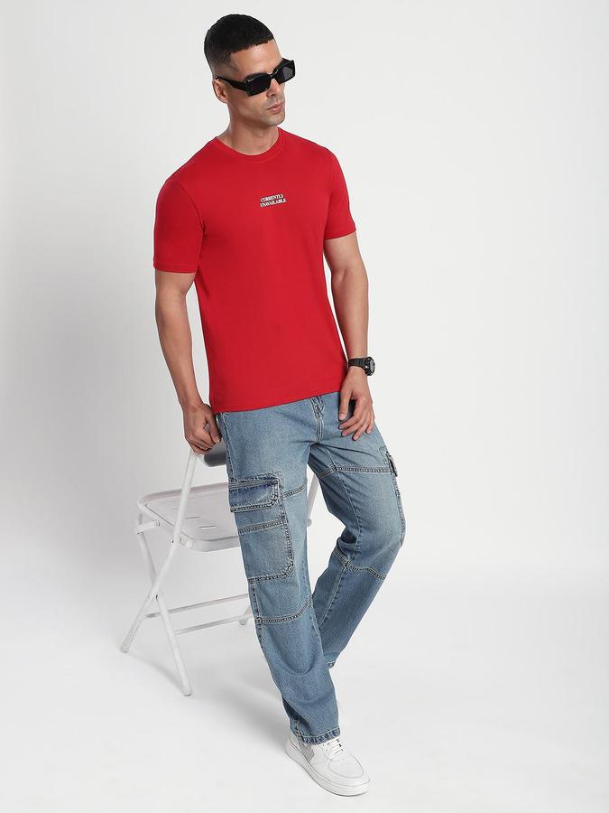 R&B Men Red Typography Printed Pure Cotton Short Sleeves Tshirt