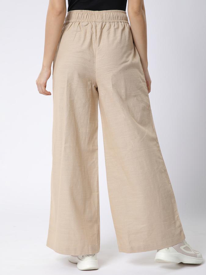 R&B Women Beige Solid Wide-Leg Trousers