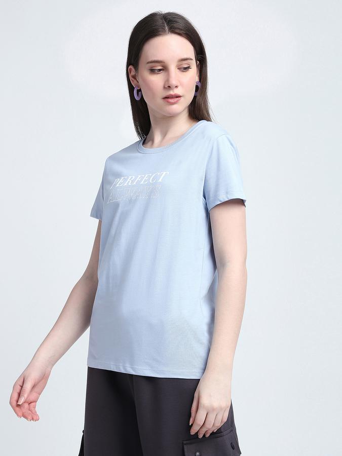 R&B Women Powder Blue Typography T-Shirt