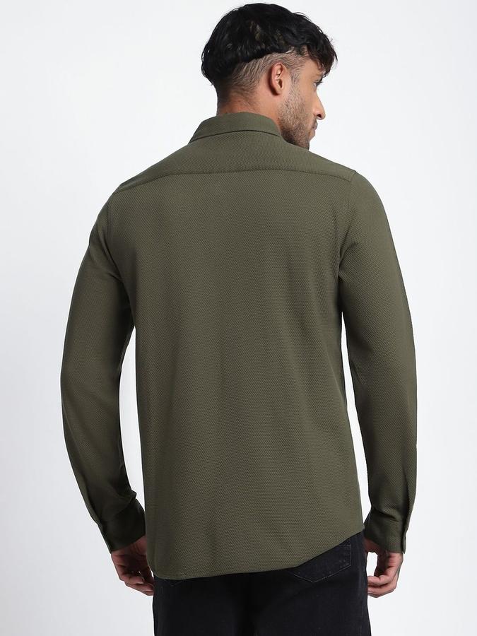 R&B Men Olive Solid Long Sleeves Shirt 