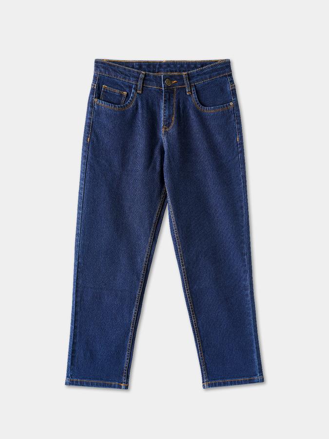 Boys Cotton Regular Fit Button Waist Clean Hem Jeans