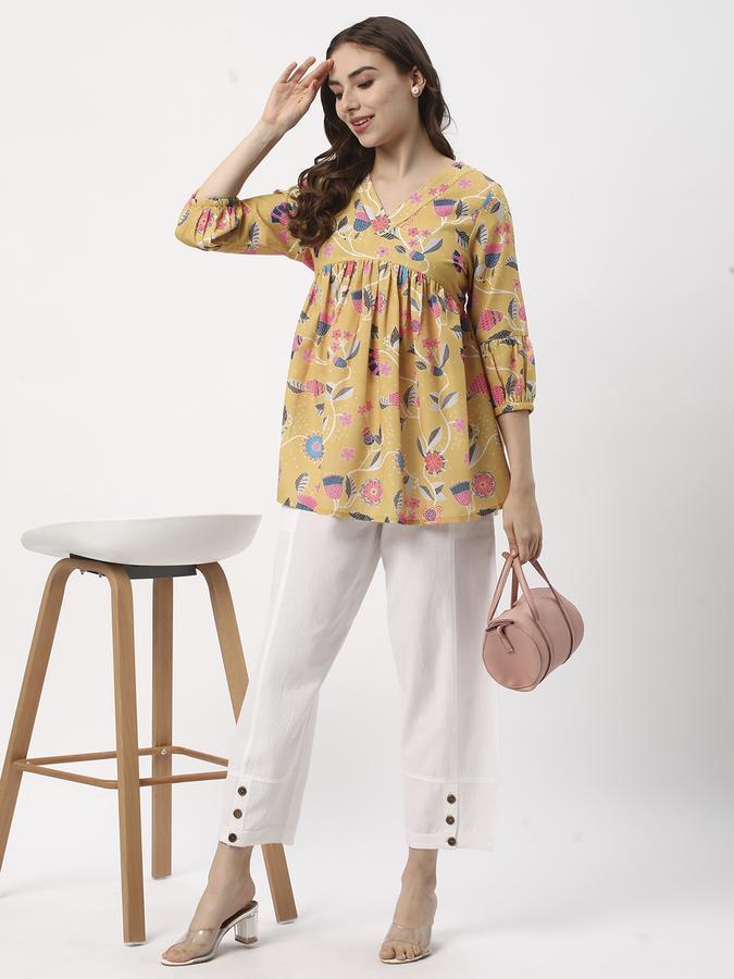 Women Cotton Straight Elasticated Solid Trousers