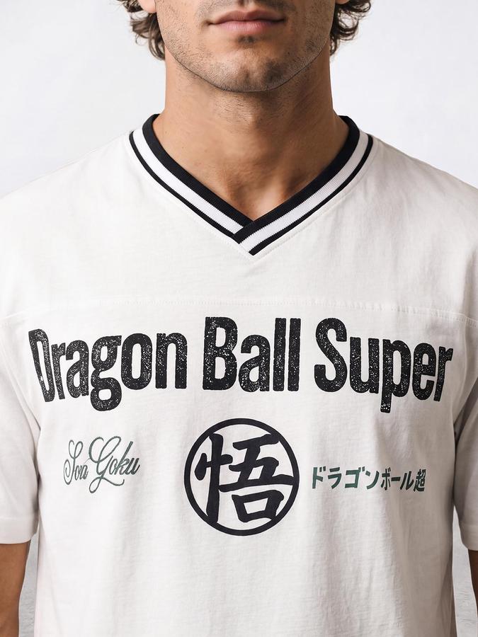R&B Men Ivory Short Sleeve V Neck Typography Print T-Shirt
