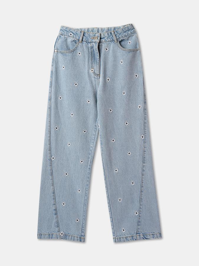 R&B Micro Print Straight Jeans with Mid Rise Waist