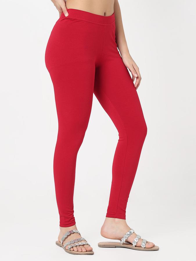 Women Cotton Lycra Elasticated Waist Full Length Solid Leggings