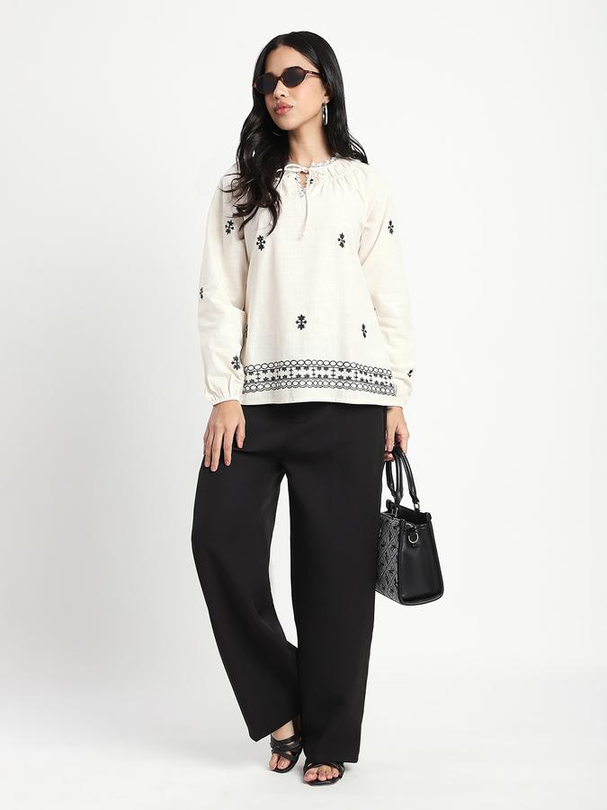 R&B Women Off White Embroidered Peasant Top