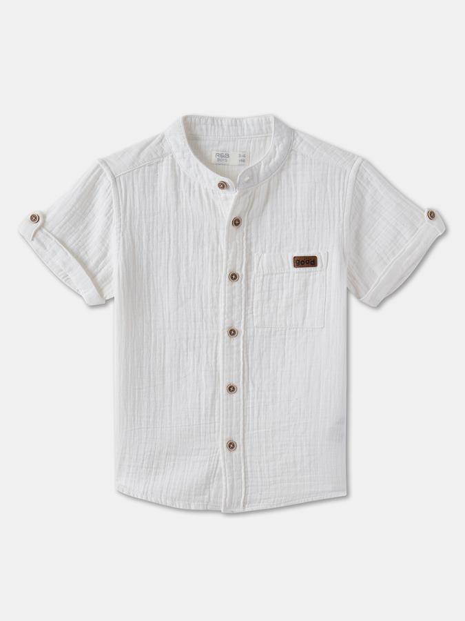 Boys Regular Fit Short Sleeve Mandarin Collar Shirt