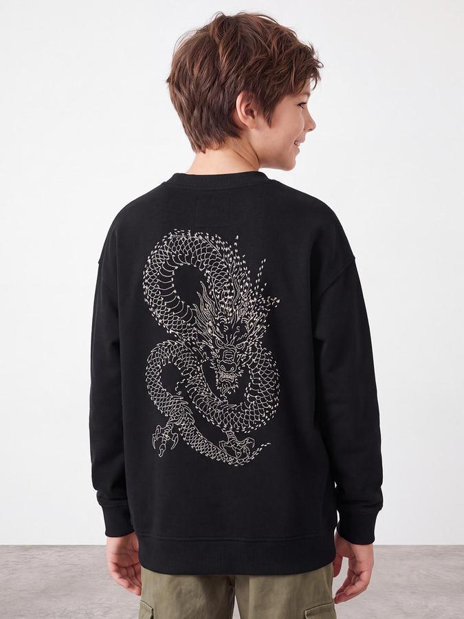 R&B Boys Black Graphic Print Round Neck Long Sleeves Sweatshirt