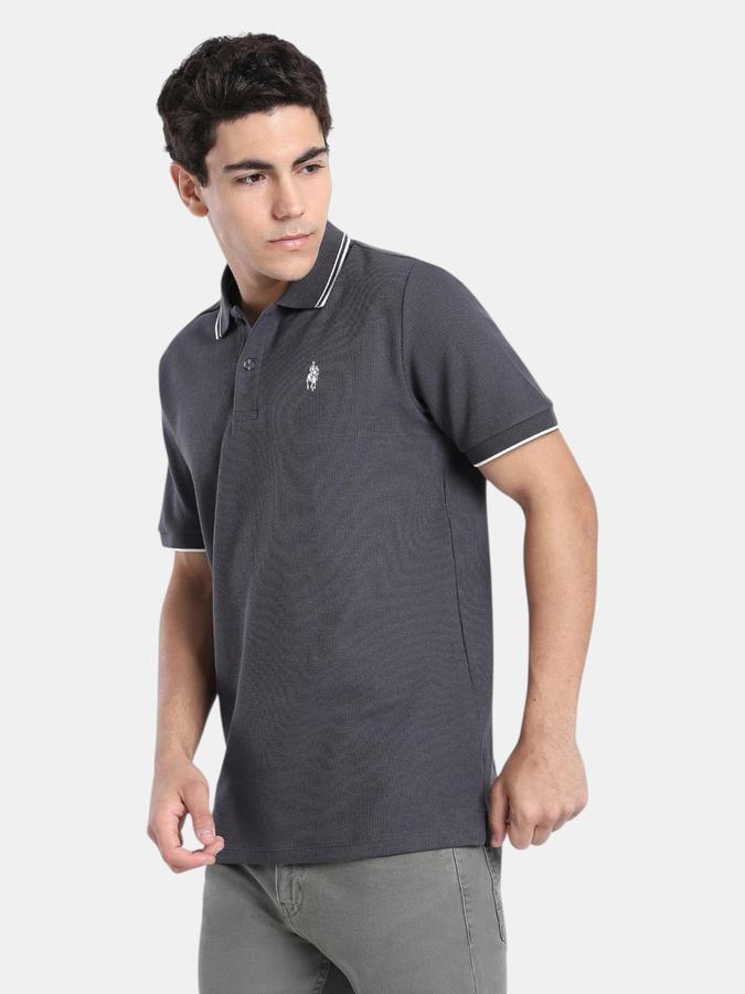 R&B Grey Solid Men Short Sleeve Polo T-shirt