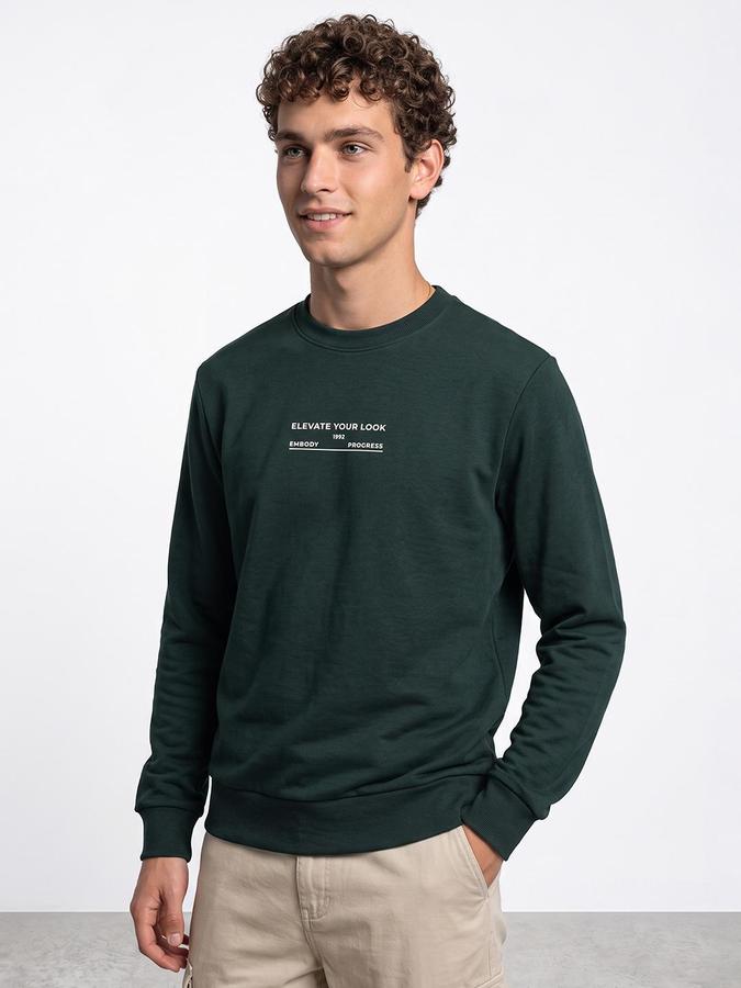R&B Men Dark Green Typography Print Round Neck Long Sleeves Sweatshirt