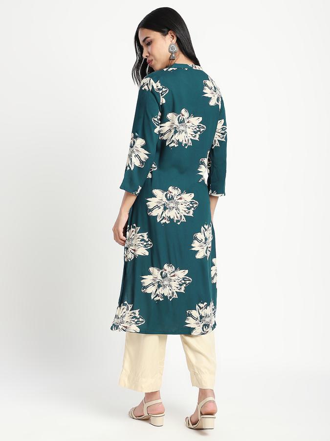 Women Viscose Straight Fit Mandarin Collar Printed Kurta
