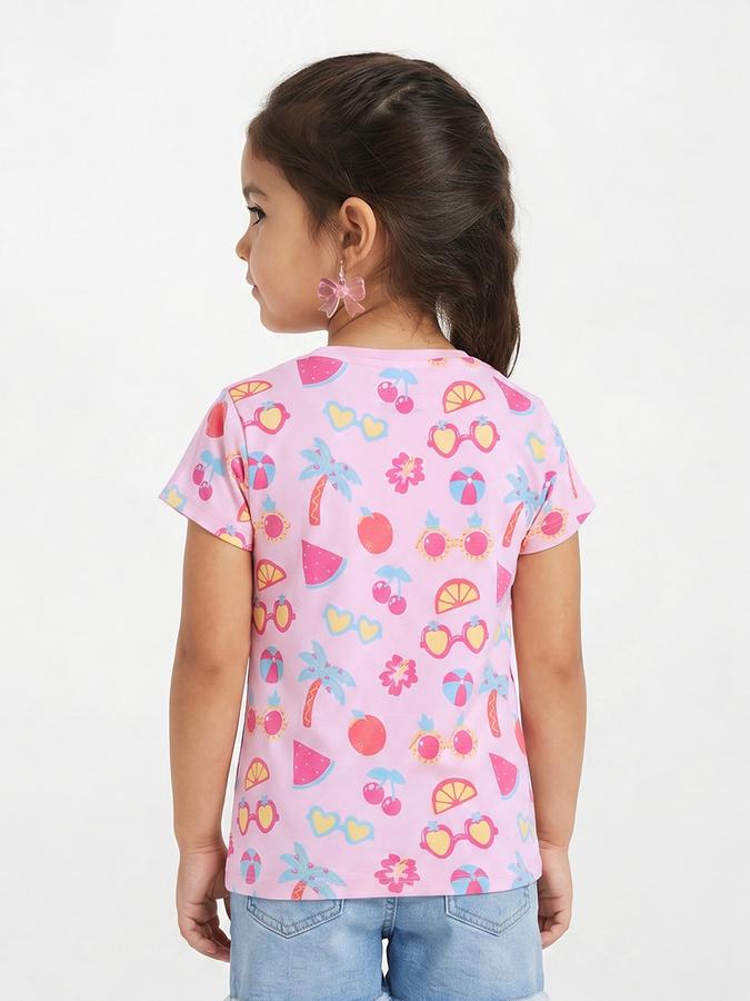 R&B Girls Pink Regular Fit Graphic Print Short Sleeve T-shirt