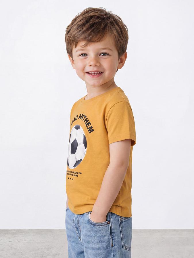 R&B Boys Mustard Short Sleeve Round Neck Football Graphic T-Shirt