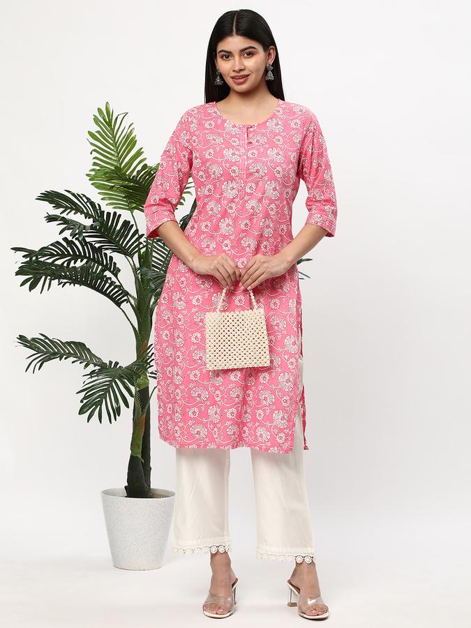 Women Cotton Regular Fit Round Neck Printed Kurta