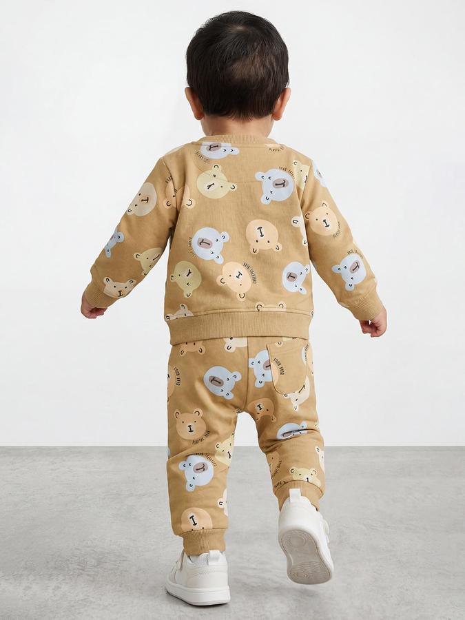 R&B Boys Beige Printed Long Sleeves Round Neck Sweatshirt& Joggers Set 