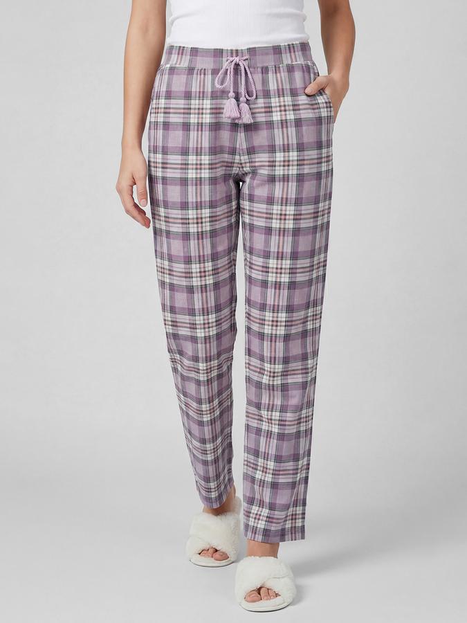 R&B Purple Straight Checked Women Mid-Rise Lounge Pants 