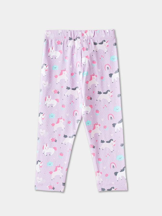 Girls Cotton Blend Skinny Fit Elastic Waist Printed Leggings