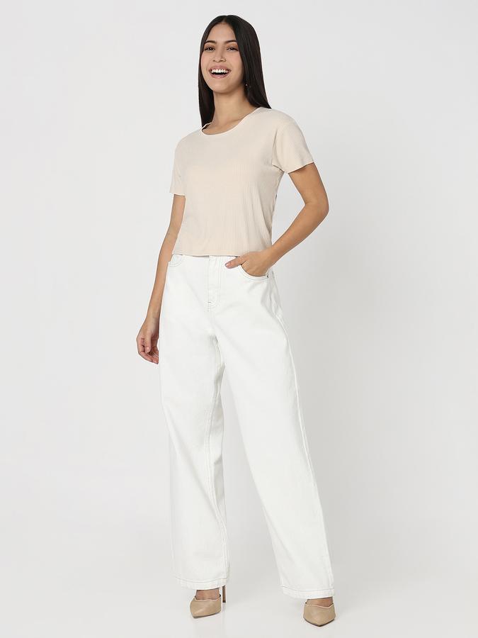 Women Viscose Crop Fit Round Neck Ribbed Top
