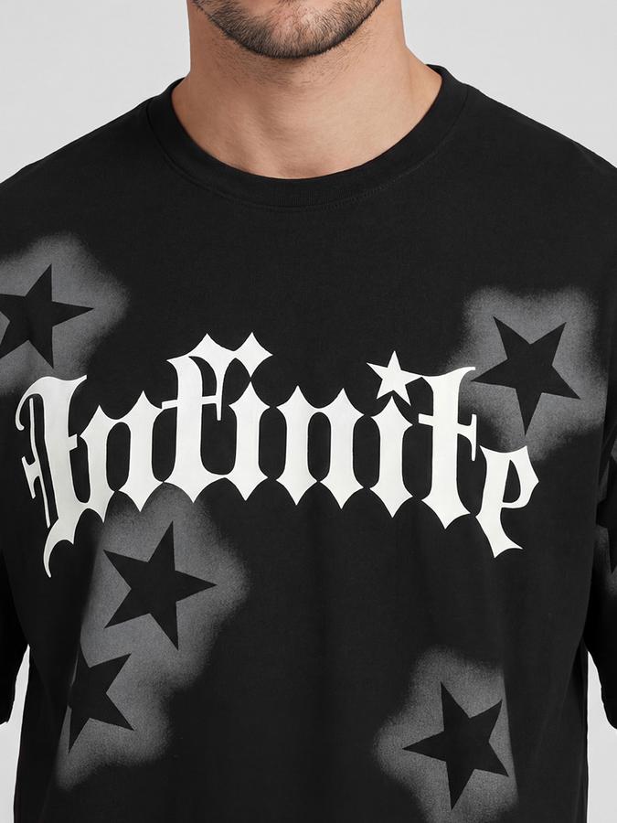 R&B Black Graphic Print Men Round Neck Relaxed Fit Short Sleeves T-Shirt 