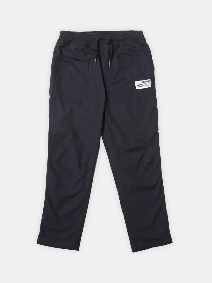 R&B Boys Blue Solid Regular Fit Trousers