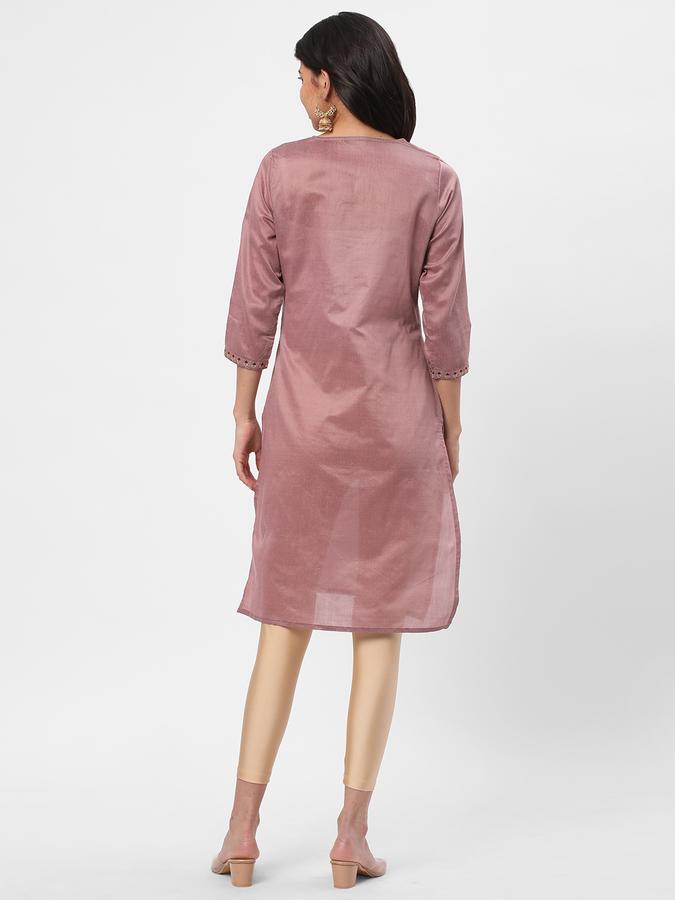 Women Poly Blend Regular Fit Round Neck Embroidered Kurta