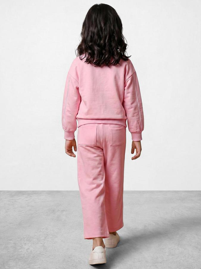 R&B Girls Pink Printed Long Sleeves Round Neck Sweatshirt& Joggers Set 