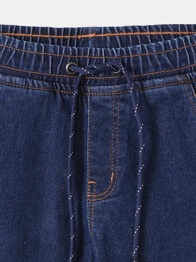 Boys Cotton Blend Regular Fit Drawstring Waist Clean Hem Jeans