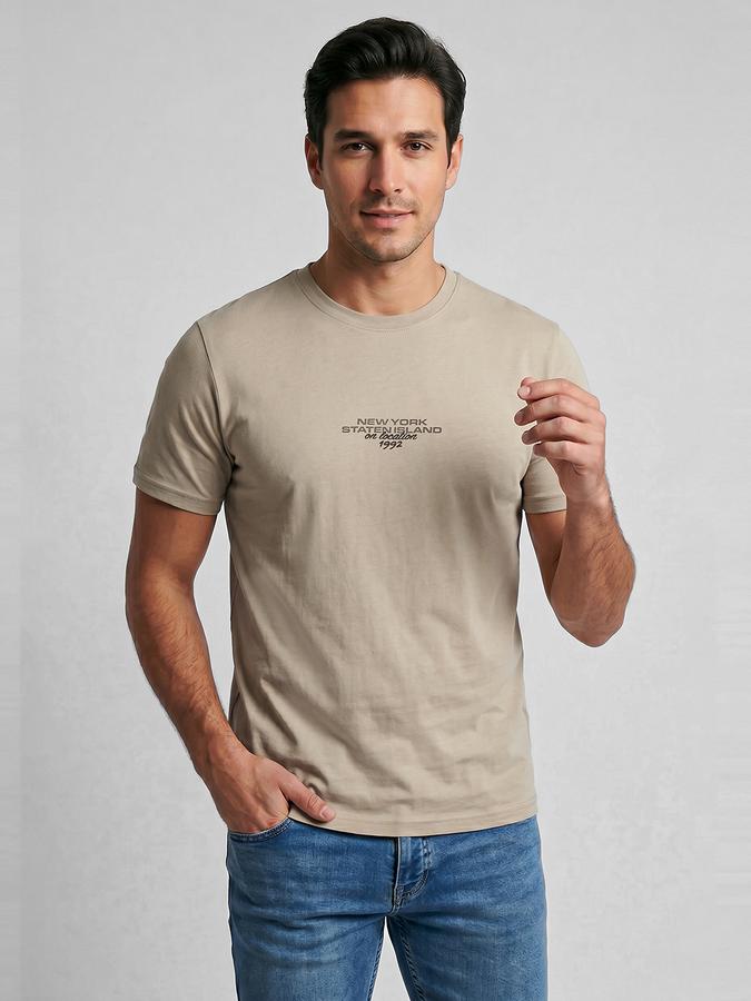 R&B Beige Typography Men Round Neck Regular Fit Short Sleeves T-Shirt 