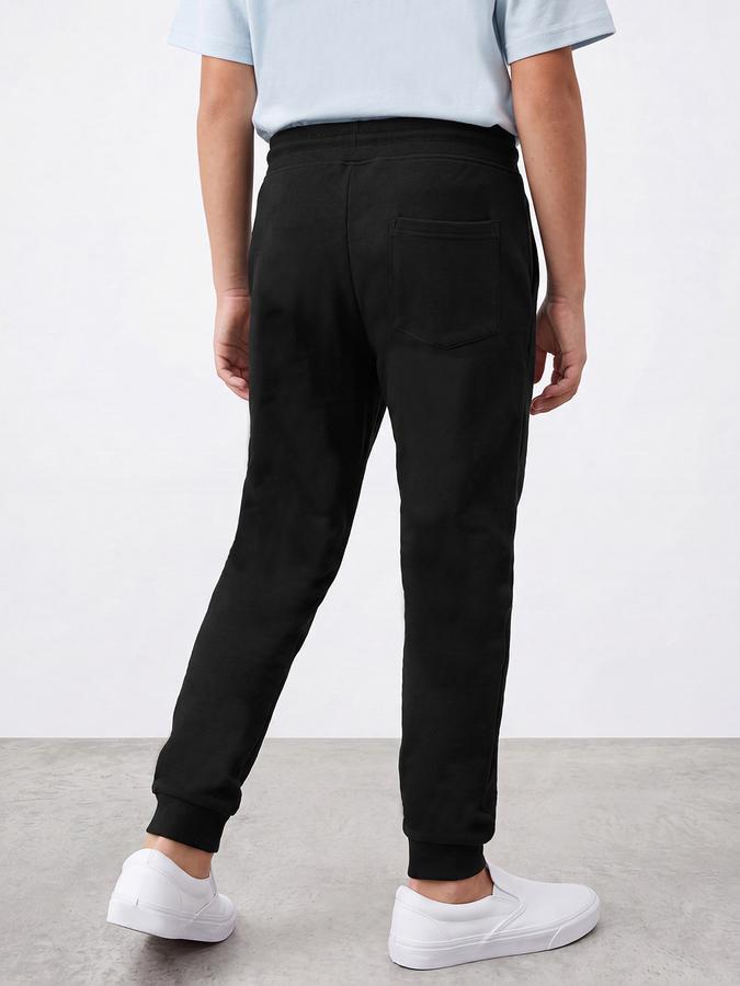 R&B Boys Black Printed Pure Cotton Mid Rise Joggers