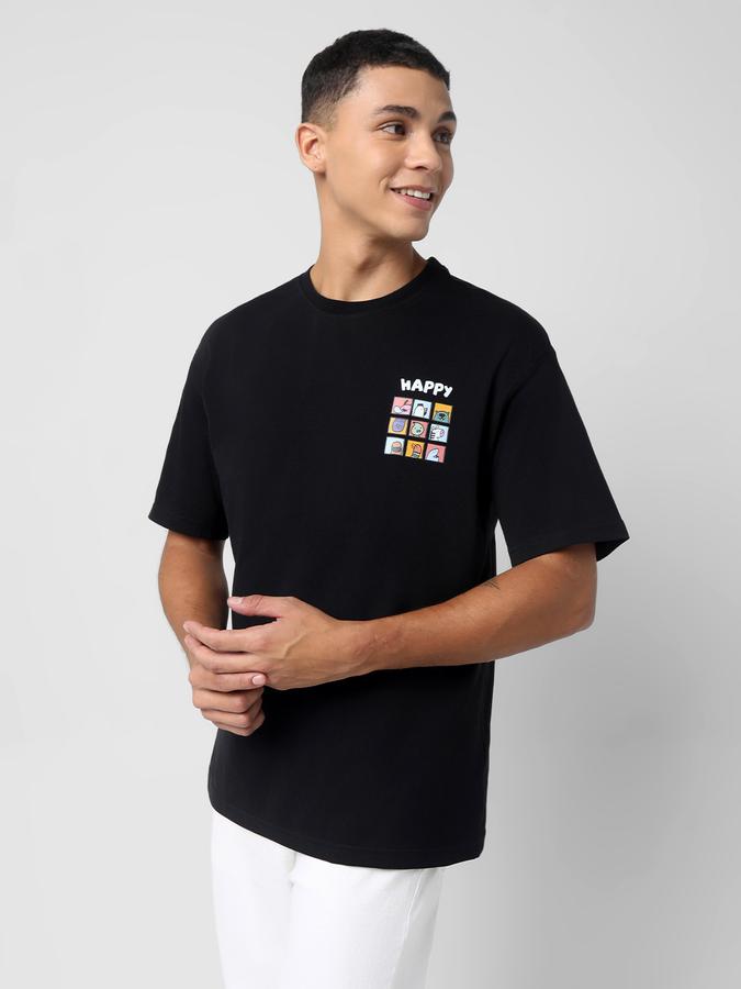 Men Cotton Blend Oversized Fit Crew Neck Graphic T-shirt