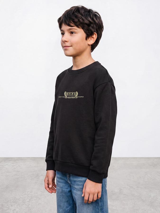 R&B Boys Black Back Print Round Neck Long Sleeves Regular Fit Sweatshirt