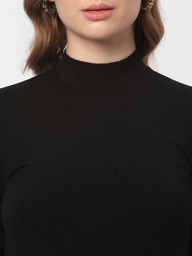 Women Ribbed Regular Fit High-Neck Top image number 3
