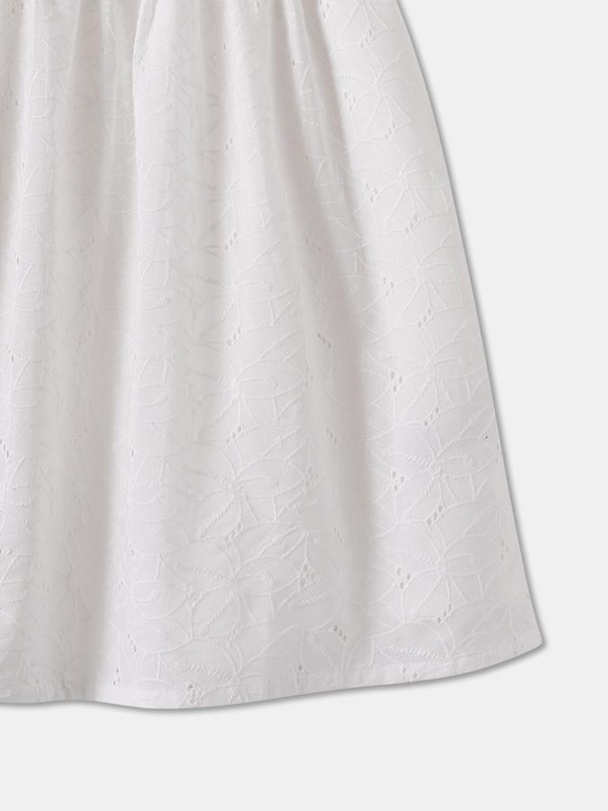 Girls Textured Puff Sleeve Square Neck Knee Length Dress