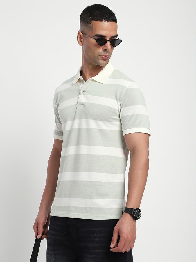 Men Cotton Blend Slim Fit Polo Neck Striped T-shirt