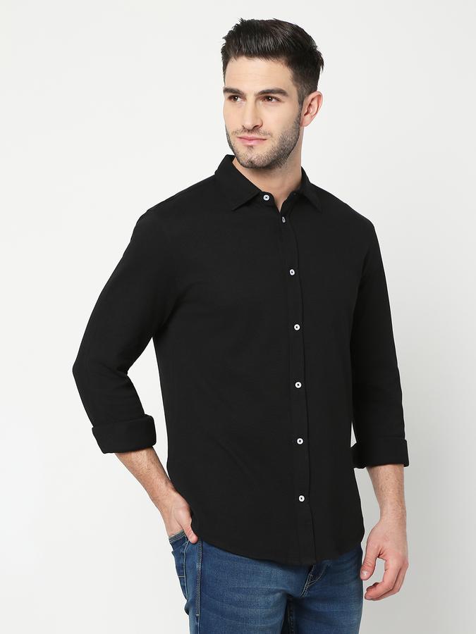 Men Cotton Regular Fit Mandarin Collar Solid Shirt