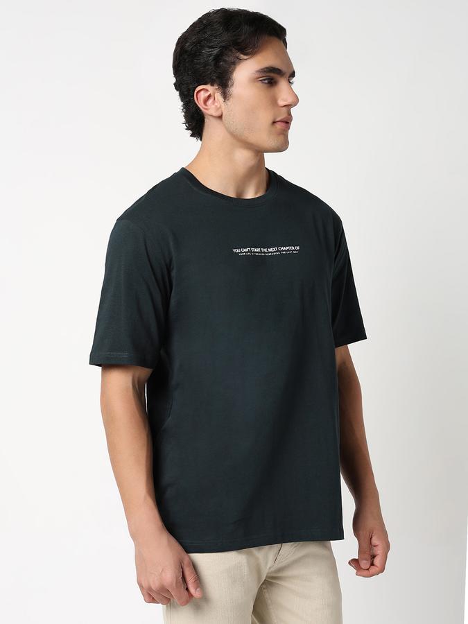 Men Cotton Relaxed Fit Crew Neck Typographic T-shirt