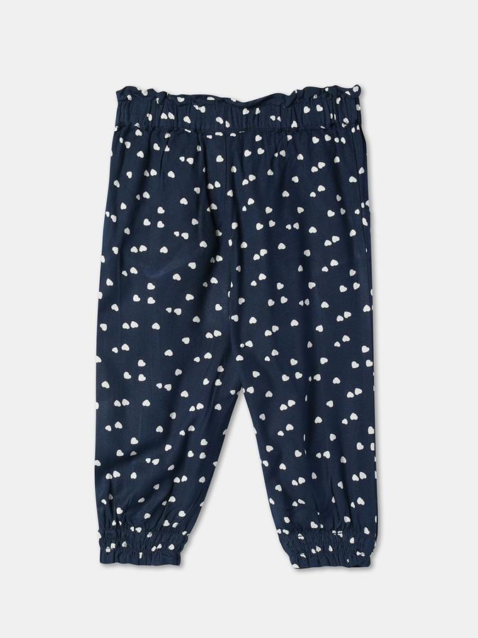 Girls Cotton Relaxed Fit Drawstring Waist Printed Trousers