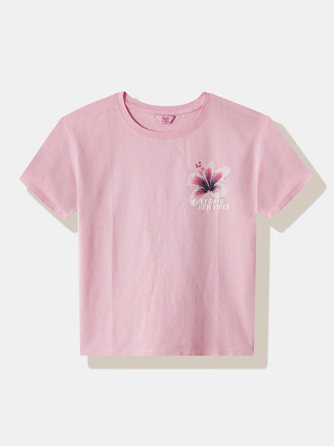 Girls Cotton Regular Fit Crew Neck Short Sleeve Graphic Top