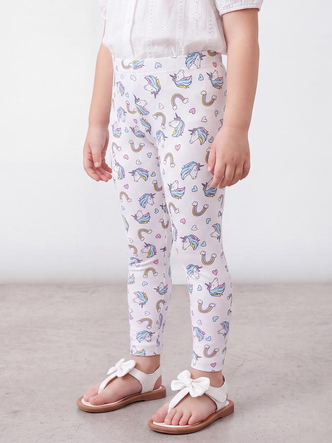 R&B Girls White Unicorn Print Elasticated Waist Leggings