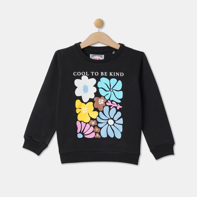 Girls Cotton Regular Fit Crew Neck Graphic Sweatshirt