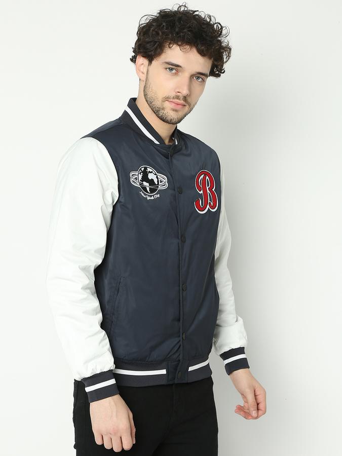 Men Polyester Regular Fit Varsity Jacket