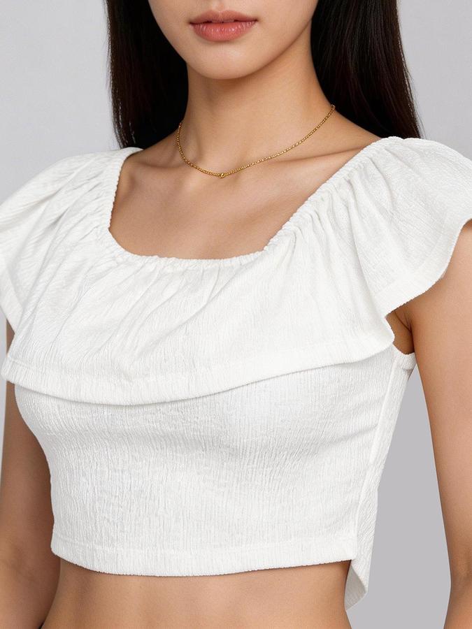R&B White Solid Women Fitted Top 