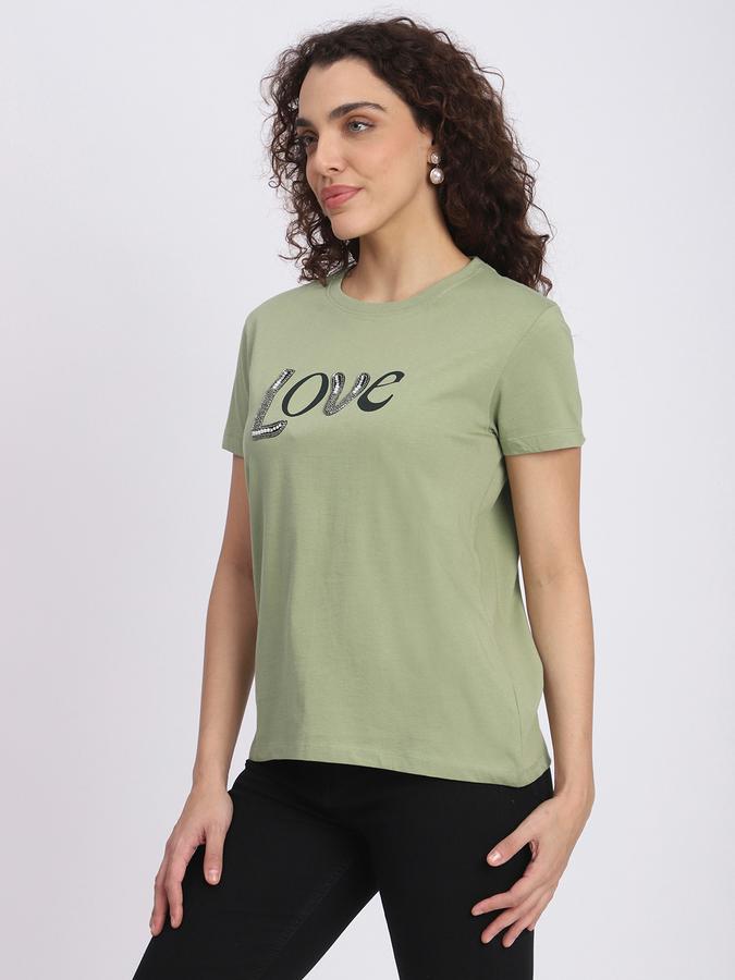 R&B Women Olive Typography T-Shirt