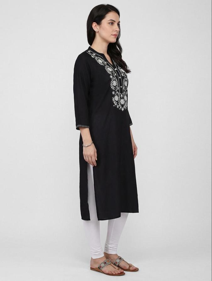 R&B Black Ethnic Motifs Women Three-Quarter Sleeves Kurta
