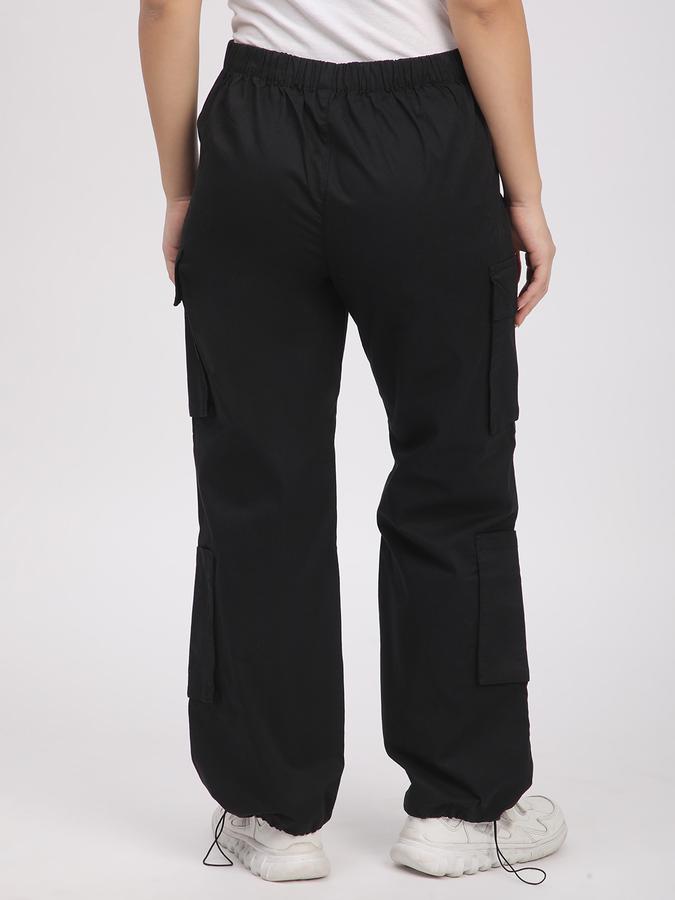 Women Cotton Wide Leg High Rise Solid Trousers